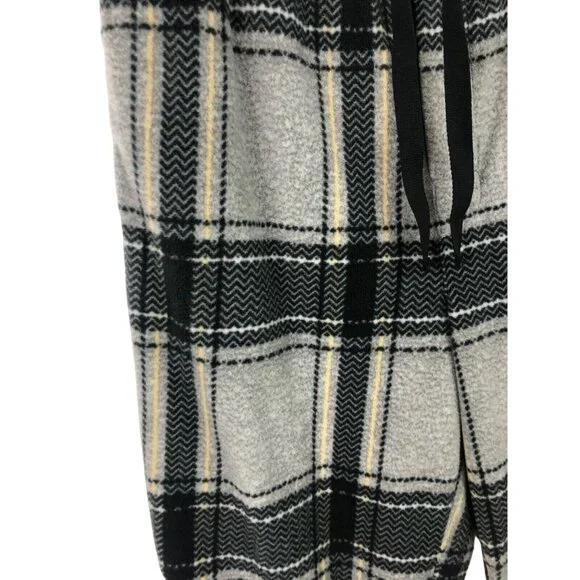 Perry Ellis Portfolio Mens Size Large Black & Gray Plaid Fleece Drawstring Pants - Picture 3 of 9